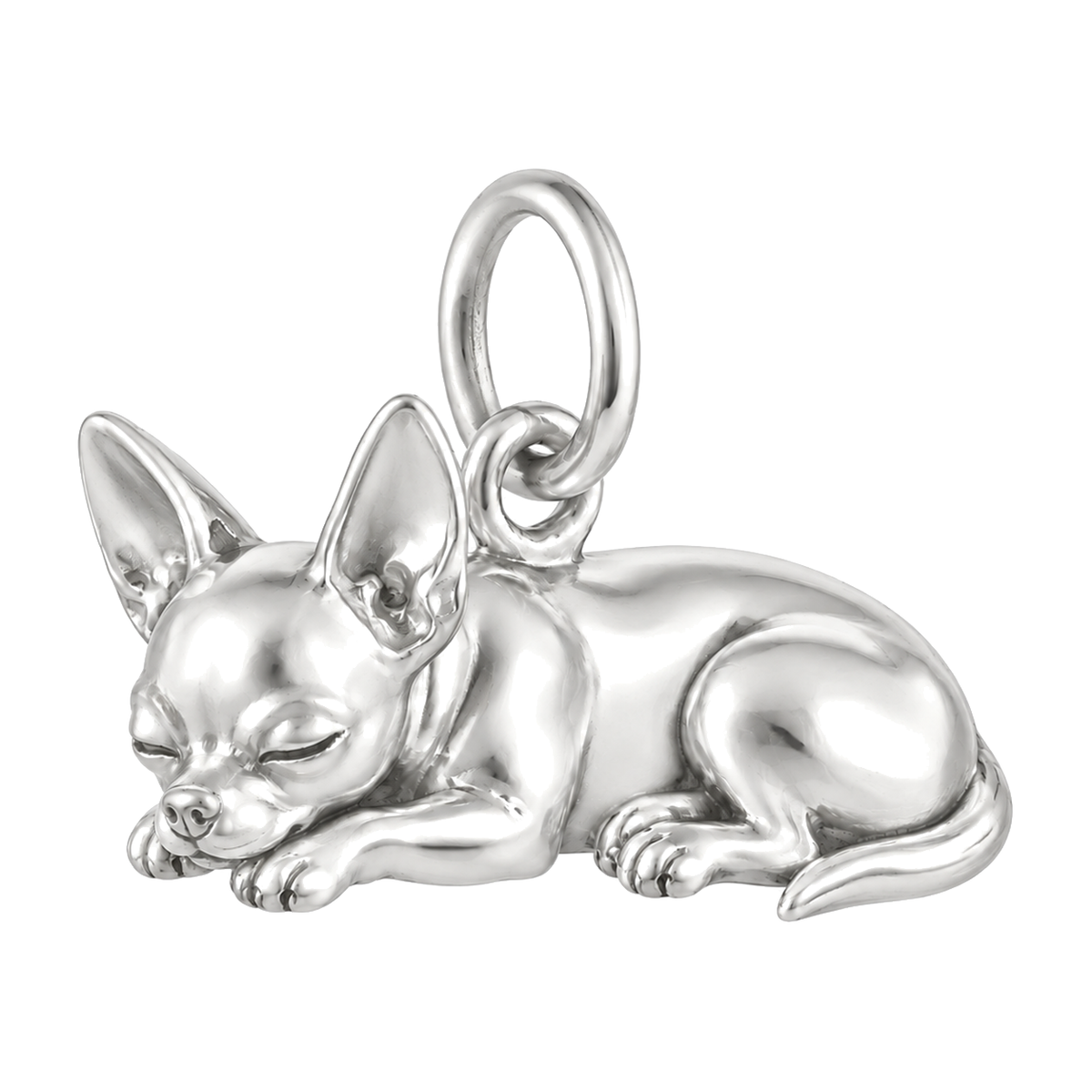 Chihuahua - short hair — Sleeping Dog Charm and Polyester Cord Bracelet Set — Silver