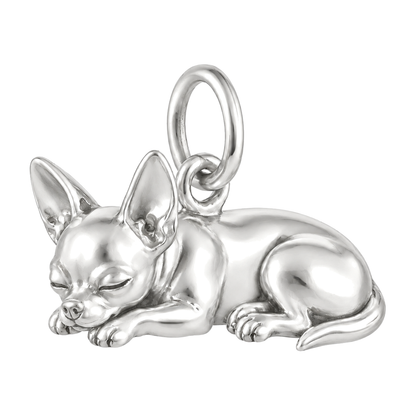 Chihuahua - short hair — Sleeping Dog Charm and Polyester Cord Bracelet Set — Silver