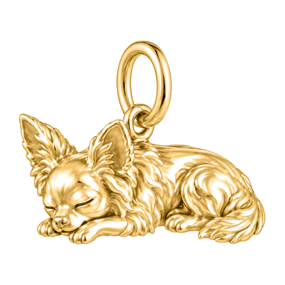 Chihuahua - long hair — Sleeping Dog Charm and Polyester Cord Bracelet Set — Gold