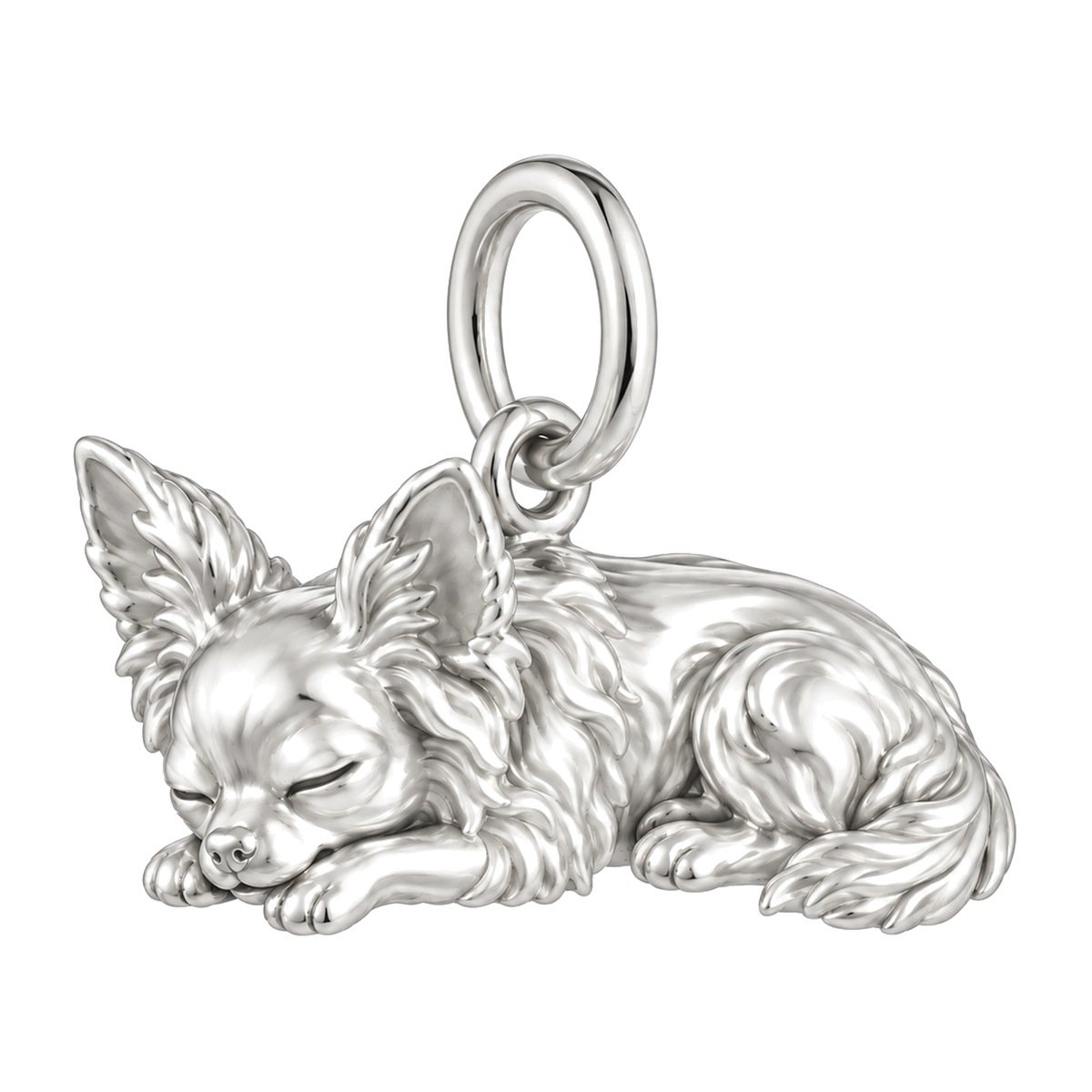 Chihuahua - long hair — Sleeping Dog Charm and Polyester Cord Bracelet Set — Silver