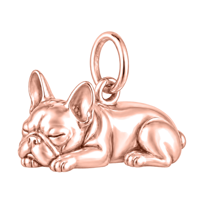 French Bulldog — Sleeping Dog Charm and Polyester Cord Bracelet Set — Rose Gold