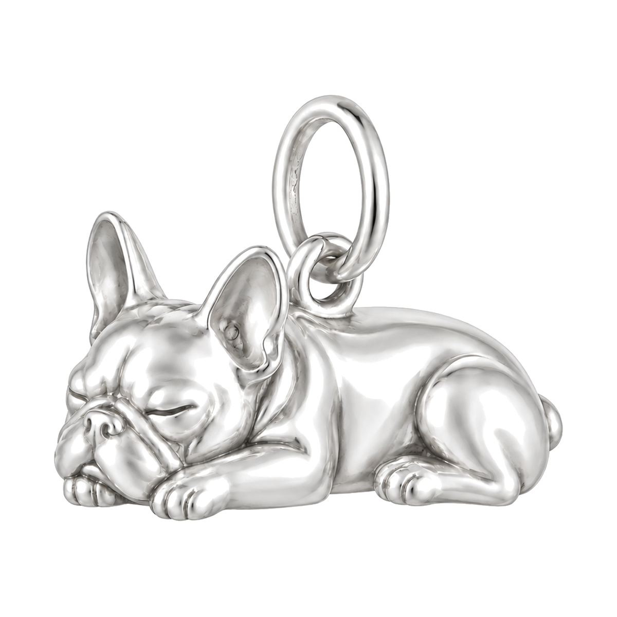 French Bulldog — Sleeping Dog Charm and Polyester Cord Bracelet Set — Silver