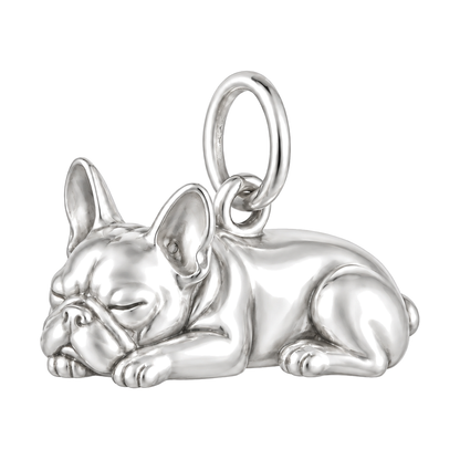 French Bulldog — Sleeping Dog Charm and Polyester Cord Bracelet Set — Silver
