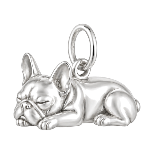 French Bulldog — Sleeping Dog Charm and Polyester Cord Bracelet Set — Silver