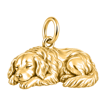 Golden Retriever — Sleeping Dog Charm and Polyester Cord Bracelet Set — Gold