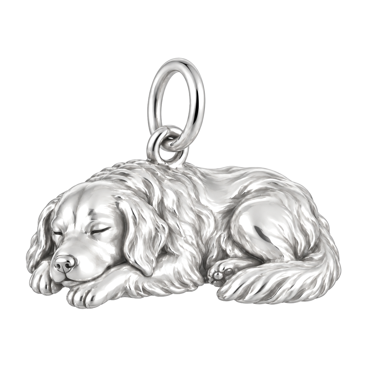 Golden Retriever — Sleeping Dog Charm and Polyester Cord Bracelet Set — Silver