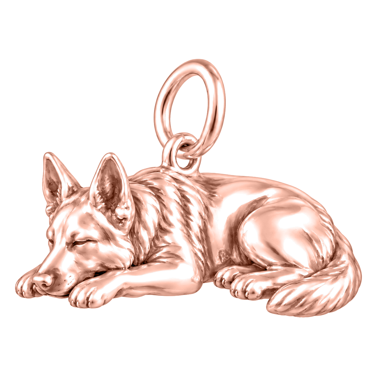 German Shepherd - standard coat — Sleeping Dog Charm and Polyester Cord Bracelet Set — Rose Gold