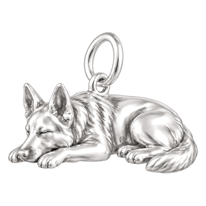 German Shepherd - standard coat — Sleeping Dog Charm and Polyester Cord Bracelet Set — Silver