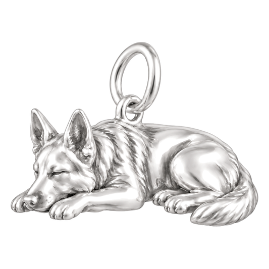 German Shepherd - standard coat — Sleeping Dog Charm and Polyester Cord Bracelet Set — Silver