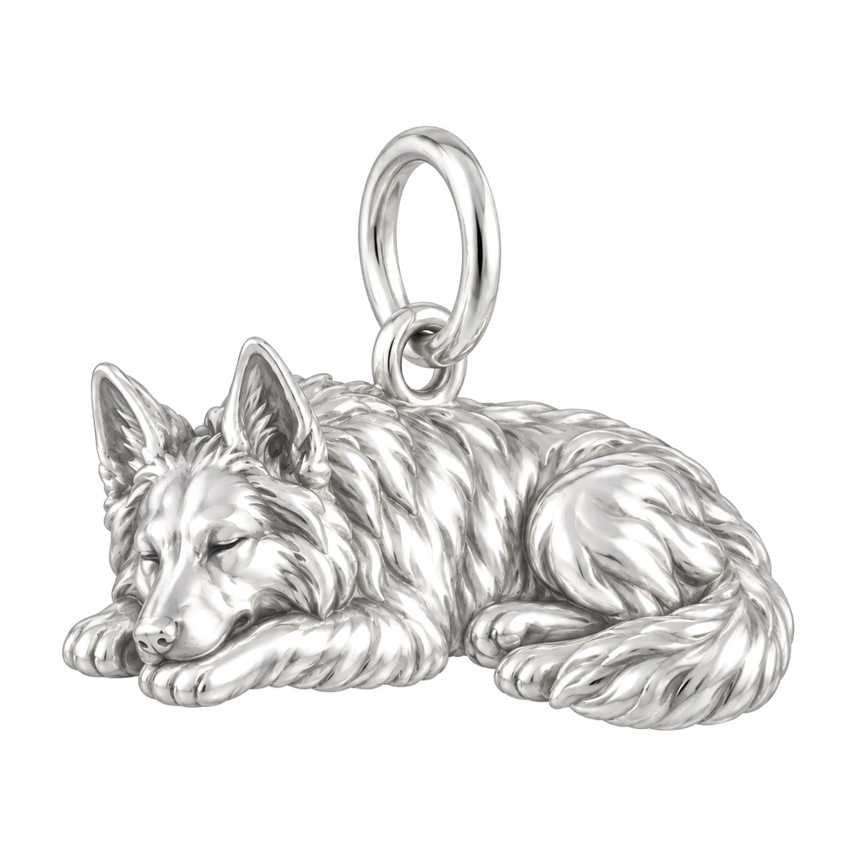 German Shepherd - long coat — Sleeping Dog Charm and Polyester Cord Bracelet Set — Silver