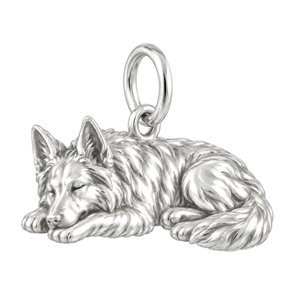 German Shepherd - long coat — Sleeping Dog Charm and Polyester Cord Bracelet Set — Silver
