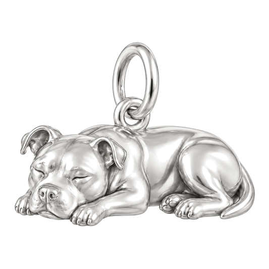 Pit Bull — Sleeping Dog Charm and Polyester Cord Bracelet Set — Silver