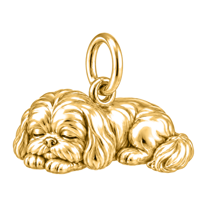 Shih Tzu - puppy cut — Sleeping Dog Charm and Polyester Cord Bracelet Set — Gold