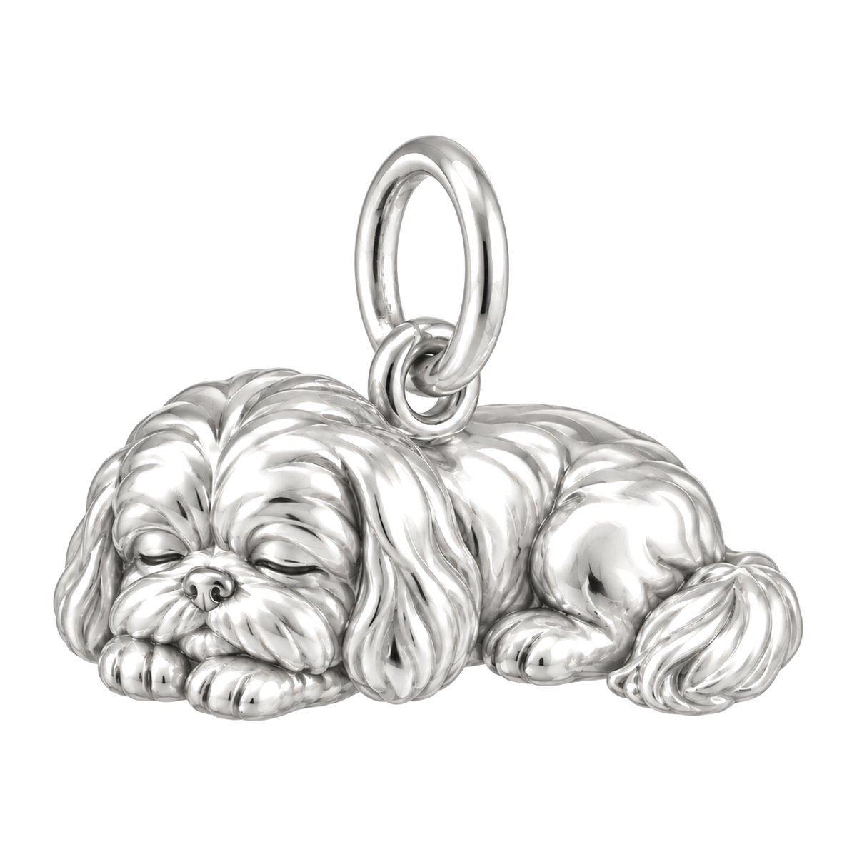 Shih Tzu - puppy cut — Sleeping Dog Charm and Polyester Cord Bracelet Set — Silver