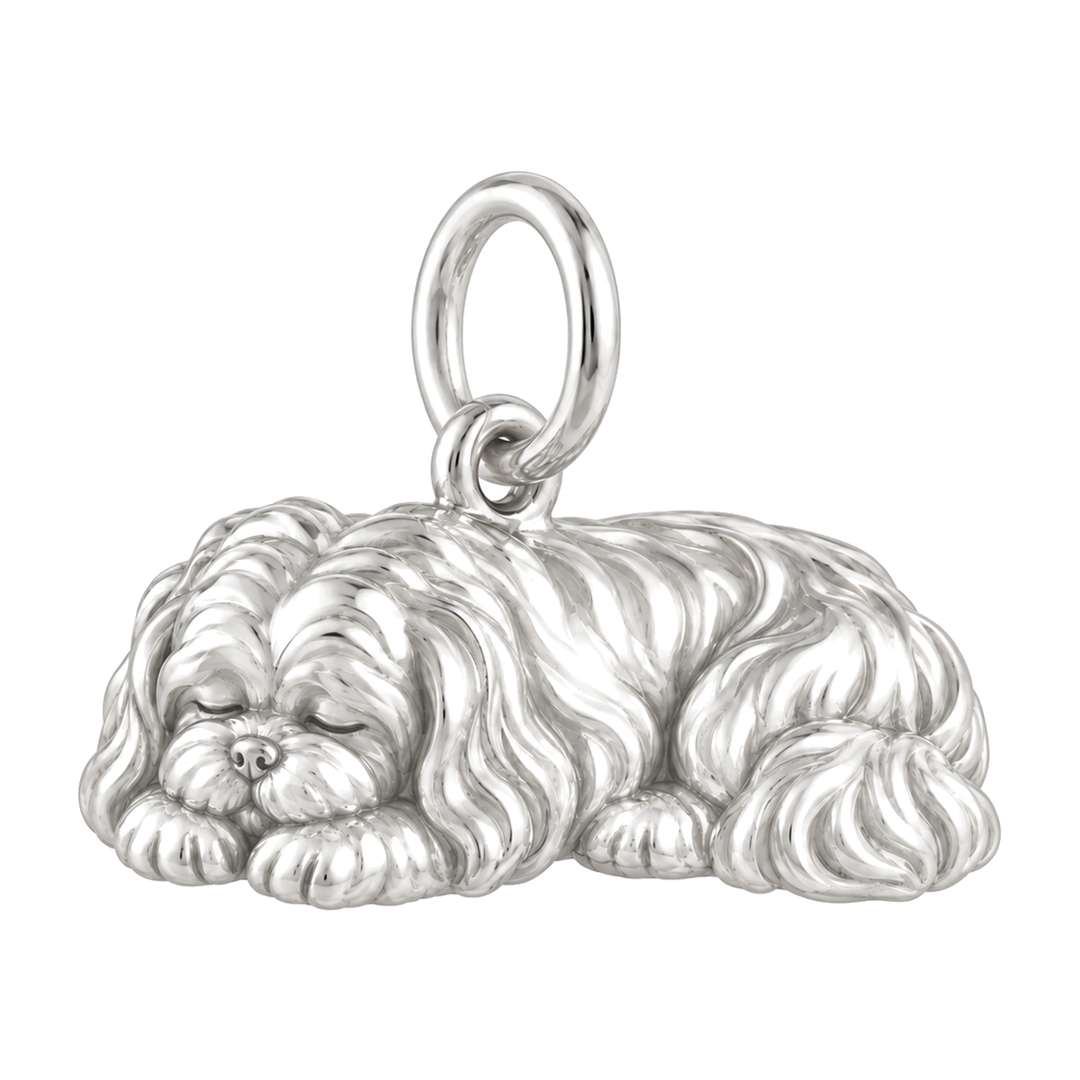 Shih Tzu - long coat — Sleeping Dog Charm and Polyester Cord Bracelet Set — Silver