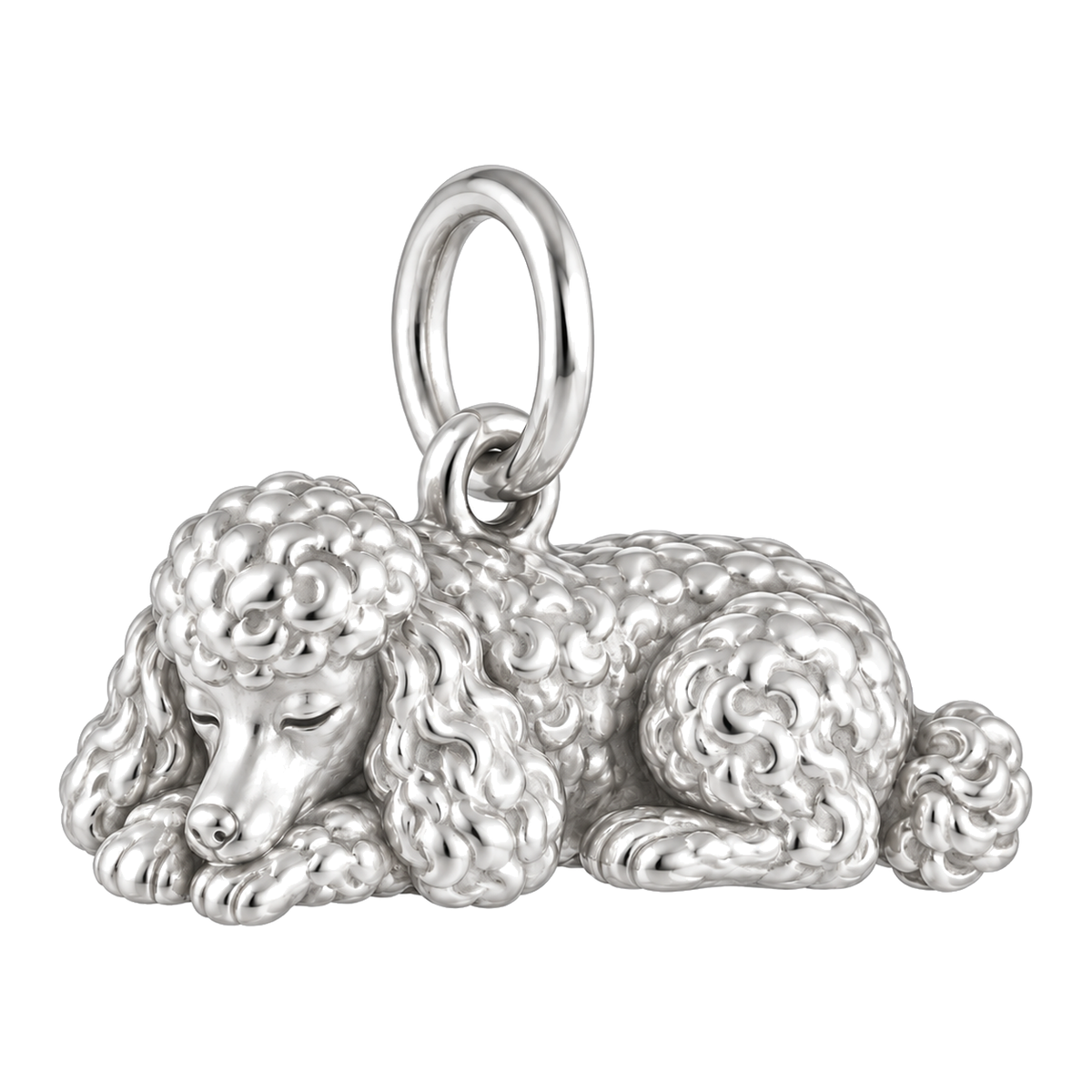 Poodle - toy — Sleeping Dog Charm and Polyester Cord Bracelet Set — Silver