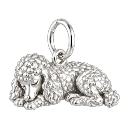Poodle - miniature — Sleeping Dog Charm and Polyester Cord Bracelet Set — Silver
