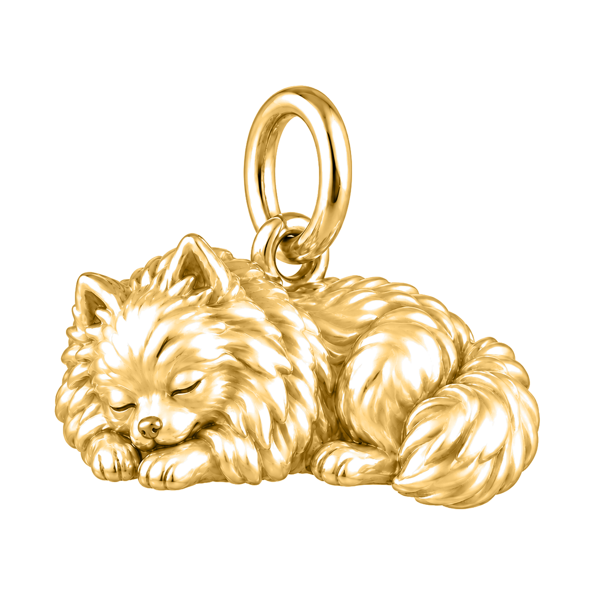 Pomeranian — Sleeping Dog Charm and Polyester Cord Bracelet Set — Gold