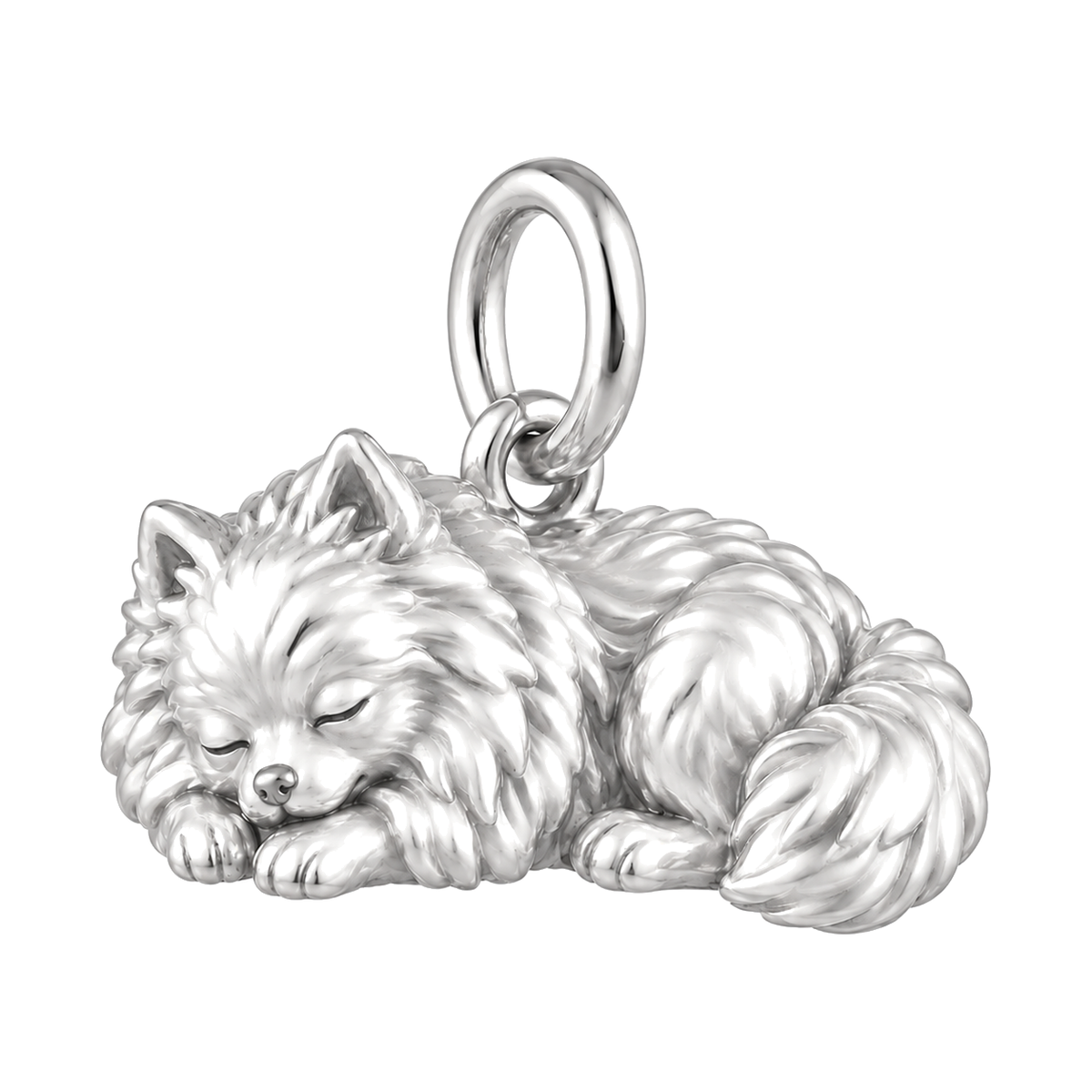 Pomeranian — Sleeping Dog Charm and Polyester Cord Bracelet Set — Silver
