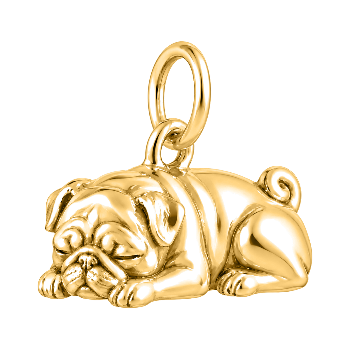 Pug — Sleeping Dog Charm and Polyester Cord Bracelet Set — Gold