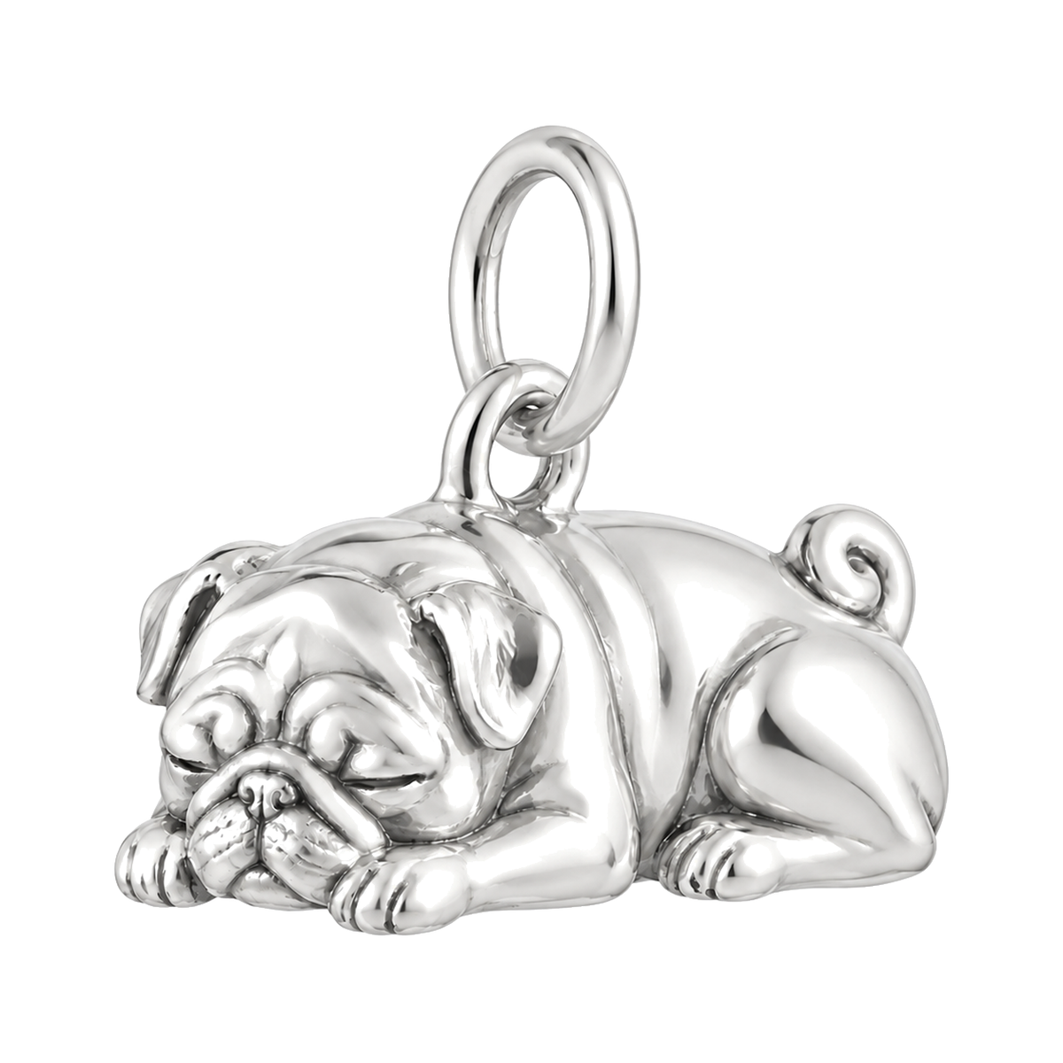 Pug — Sleeping Dog Charm and Polyester Cord Bracelet Set — Silver