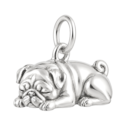 Pug — Sleeping Dog Charm and Polyester Cord Bracelet Set — Silver