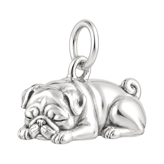 Pug — Sleeping Dog Charm and Polyester Cord Bracelet Set — Silver