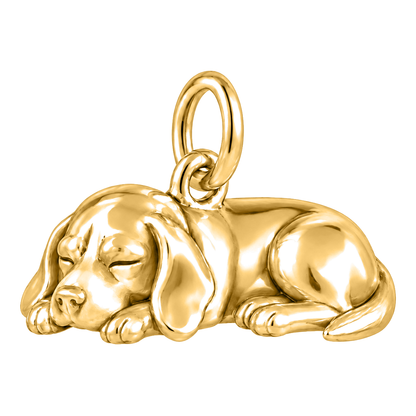 Beagle — Sleeping Dog Charm and Polyester Cord Bracelet Set — Gold