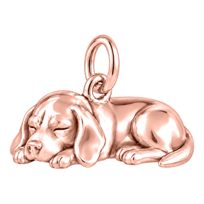Beagle — Sleeping Dog Charm and Polyester Cord Bracelet Set — Rose Gold