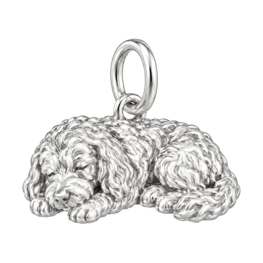 Goldendoodle - mini — Sleeping Dog Charm and Polyester Cord Bracelet Set — Silver