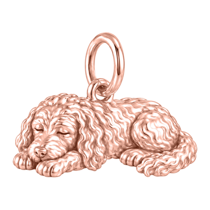 Goldendoodle - standard — Sleeping Dog Charm and Polyester Cord Bracelet Set — Rose Gold