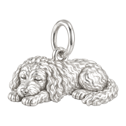 Goldendoodle - standard — Sleeping Dog Charm and Polyester Cord Bracelet Set — Silver