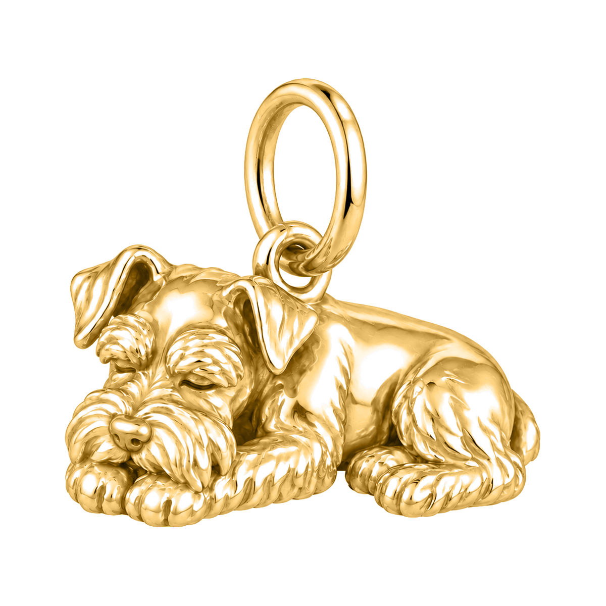 Schnauzer - Miniature, natural ears — Sleeping Dog Charm and Polyester Cord Bracelet Set — Gold