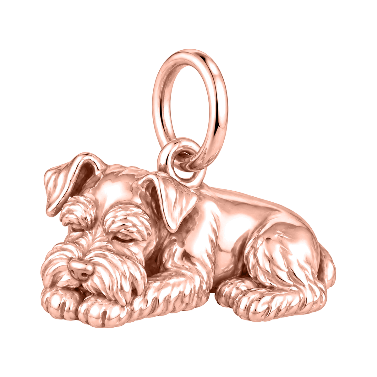 Schnauzer - Miniature, natural ears — Sleeping Dog Charm and Polyester Cord Bracelet Set — Rose Gold