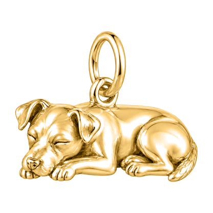 Jack Russell Terrier — Sleeping Dog Charm and Polyester Cord Bracelet Set — Gold