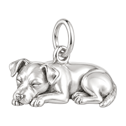 Jack Russell Terrier — Sleeping Dog Charm and Polyester Cord Bracelet Set — Silver