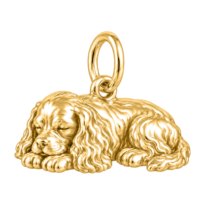 Cocker Spaniel — Sleeping Dog Charm and Polyester Cord Bracelet Set — Gold