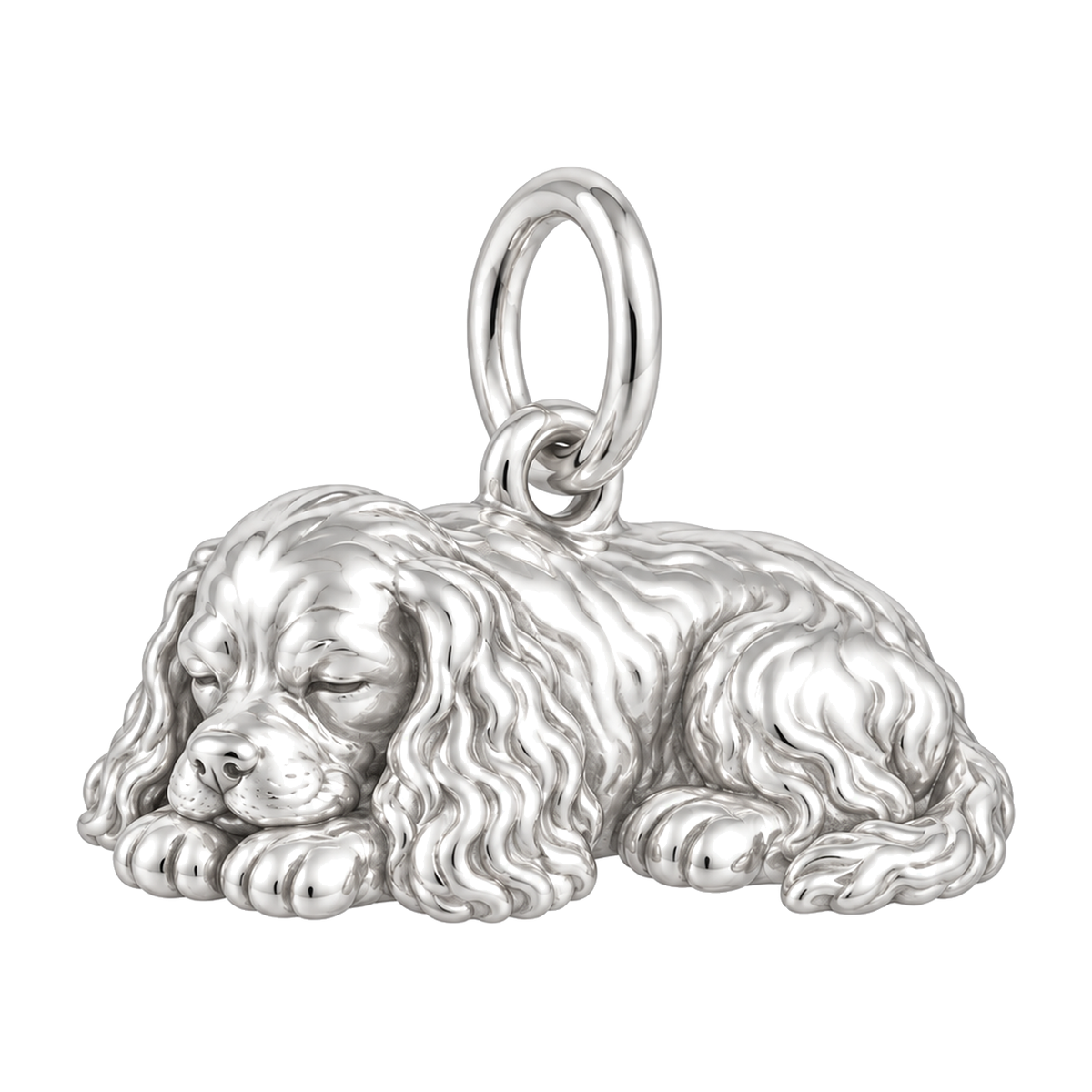 Cocker Spaniel — Sleeping Dog Charm and Polyester Cord Bracelet Set — Silver