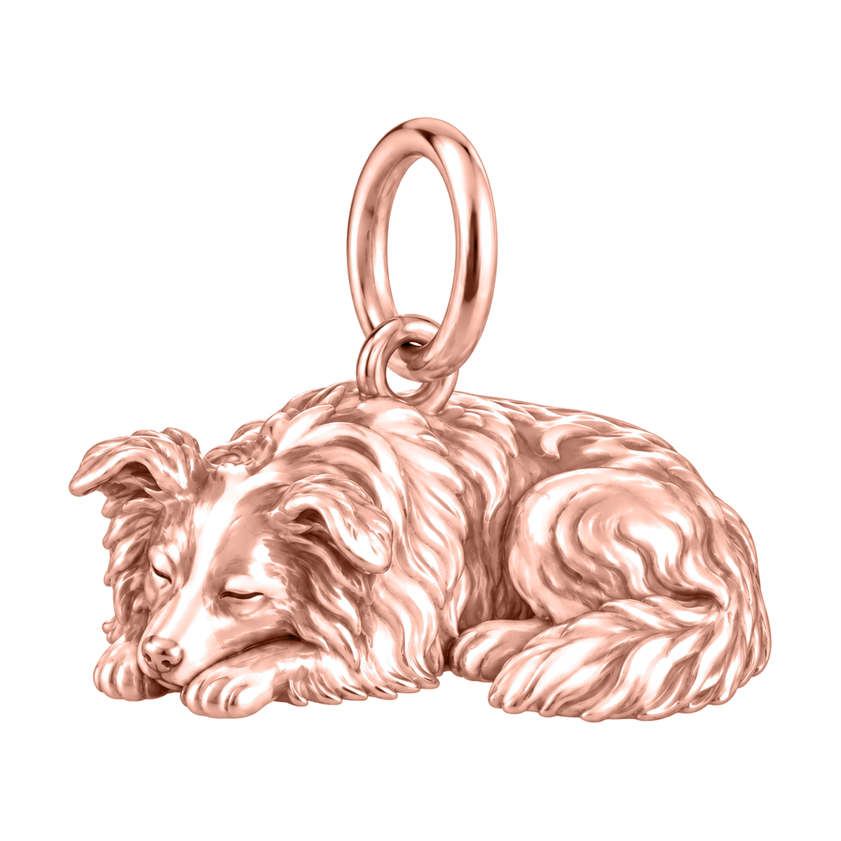 Border Collie - rough coat — Sleeping Dog Charm and Polyester Cord Bracelet Set — Rose Gold
