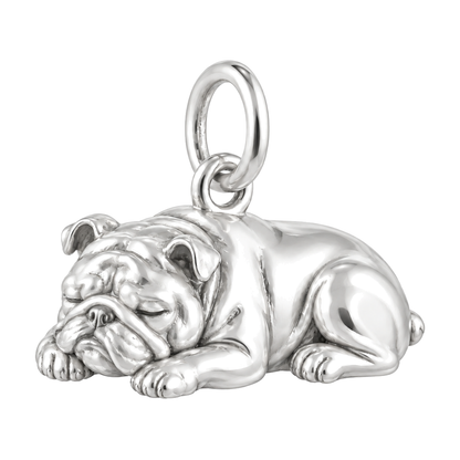 Bulldog — Sleeping Dog Charm and Polyester Cord Bracelet Set — Silver