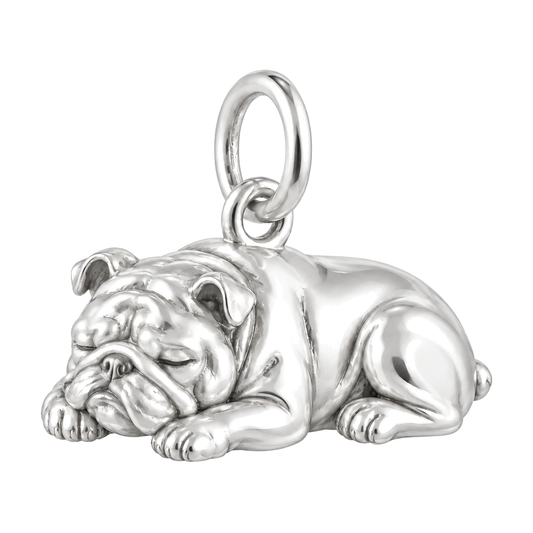 Bulldog — Sleeping Dog Charm and Polyester Cord Bracelet Set — Silver