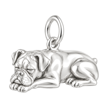 Boxer — Sleeping Dog Charm and Polyester Cord Bracelet Set — Silver
