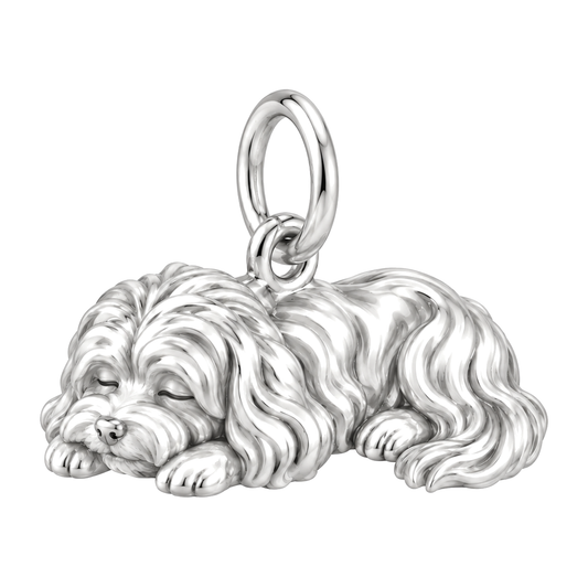 Havanese — Sleeping Dog Charm and Polyester Cord Bracelet Set — Silver
