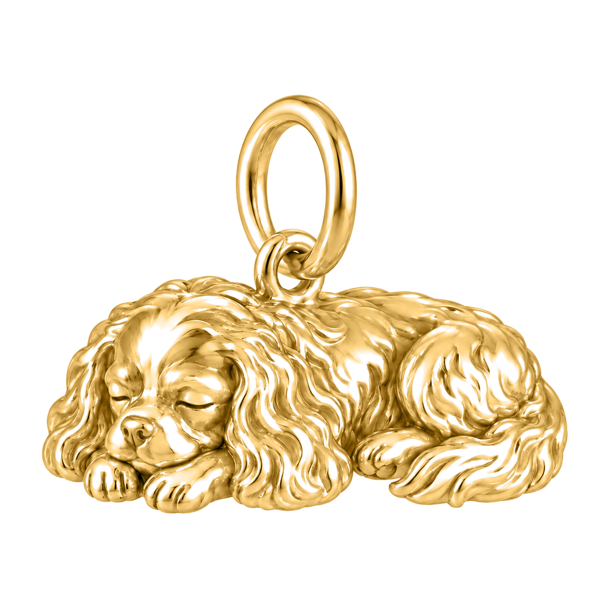 Cavalier King Charles Spaniel — Sleeping Dog Charm and Polyester Cord Bracelet Set — Gold