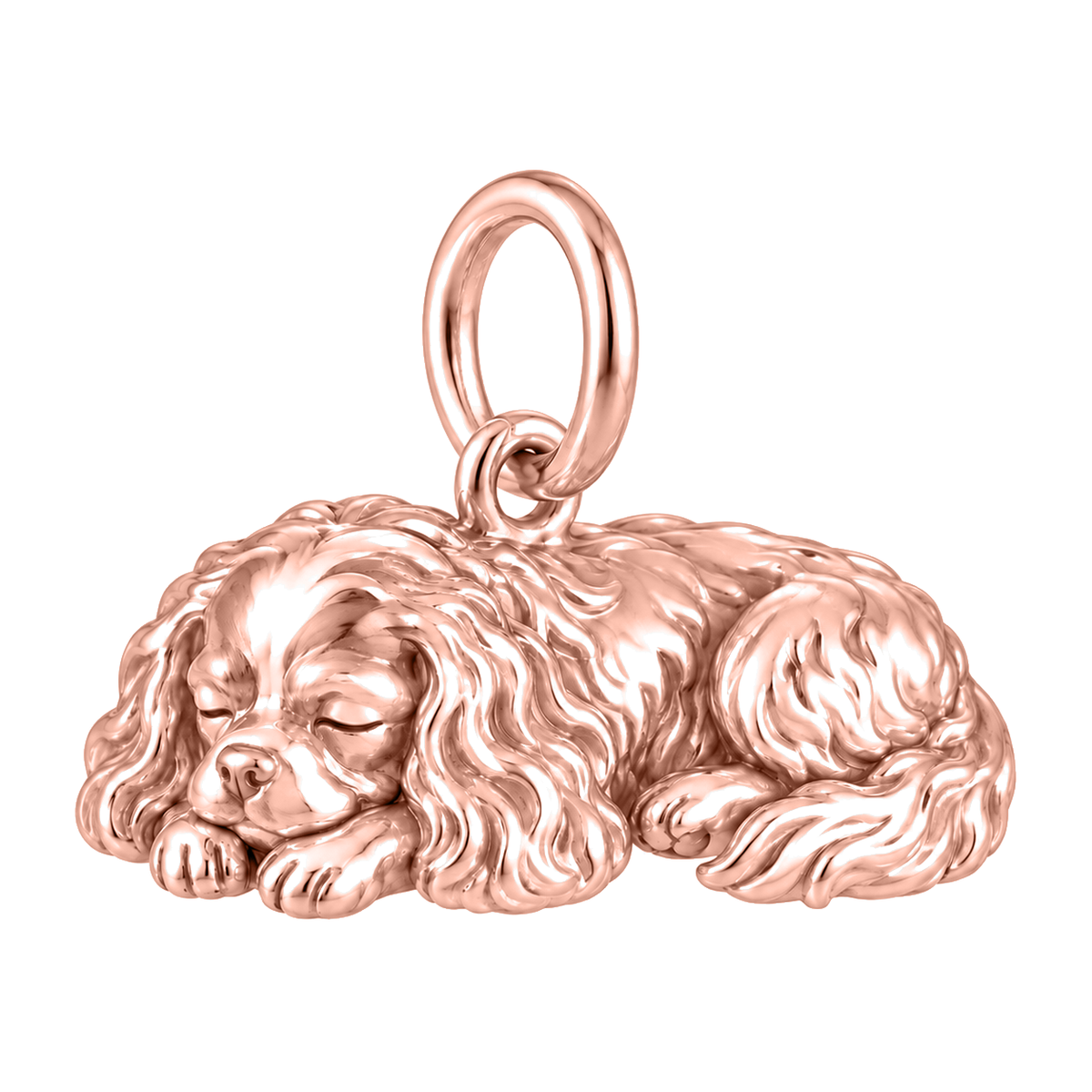Cavalier King Charles Spaniel — Sleeping Dog Charm and Polyester Cord Bracelet Set — Rose Gold