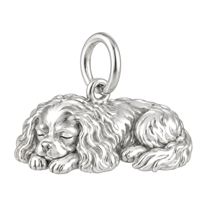 Cavalier King Charles Spaniel — Sleeping Dog Charm and Polyester Cord Bracelet Set — Silver