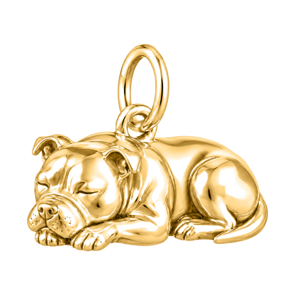 Staffordshire Bull Terrier — Sleeping Dog Charm and Polyester Cord Bracelet Set — Gold