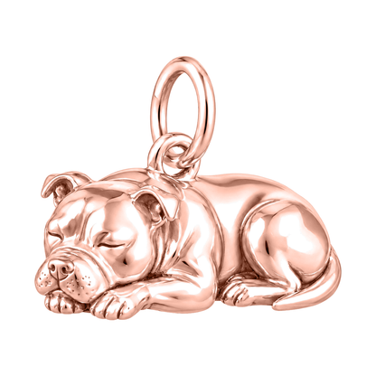 Staffordshire Bull Terrier — Sleeping Dog Charm and Polyester Cord Bracelet Set — Rose Gold