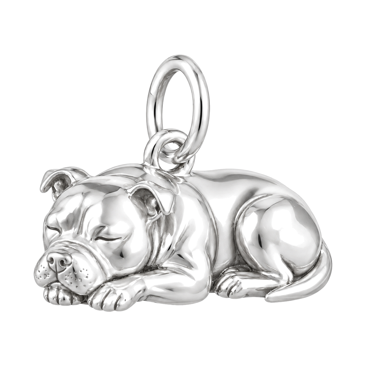 Staffordshire Bull Terrier — Sleeping Dog Charm and Polyester Cord Bracelet Set — Silver