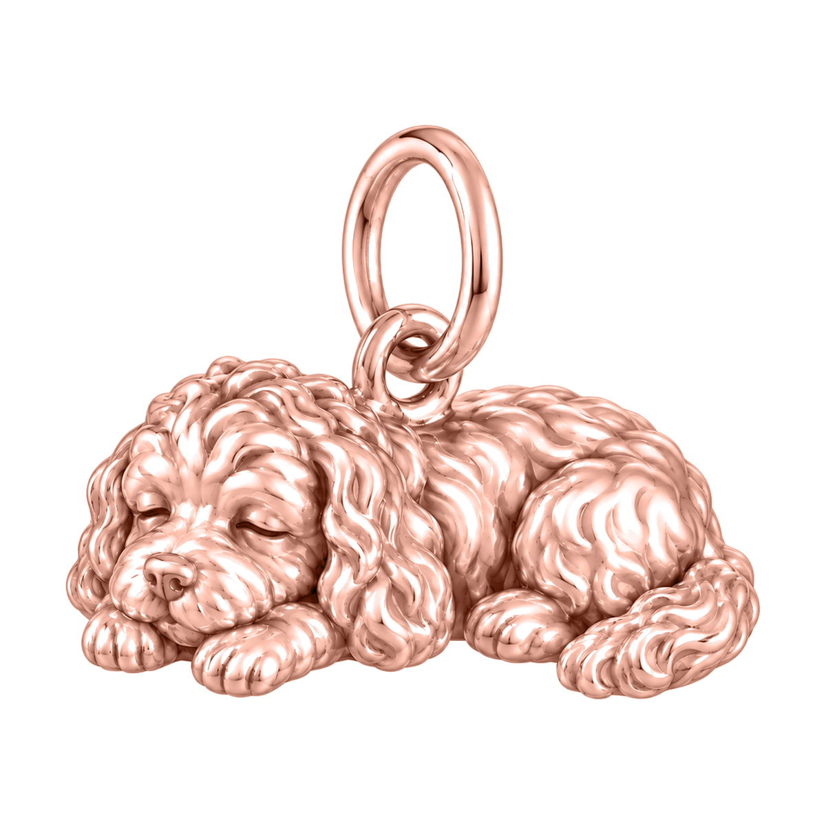 Cavapoo — Sleeping Dog Charm and Polyester Cord Bracelet Set — Rose Gold
